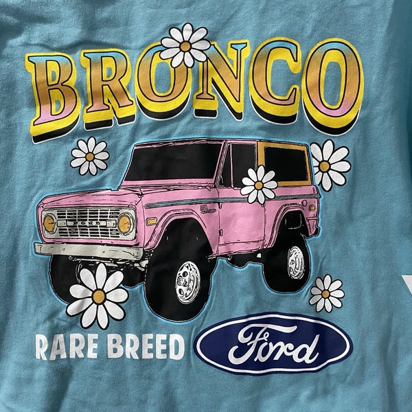 Bronco Ford Pajama Short Set Women's Medium Blue Retro Lounge 2 Piece Faded Teal