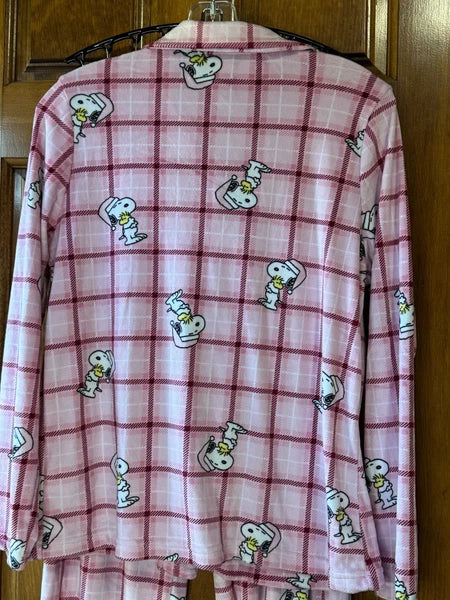 Women's Christmas Snoopy flannel pajama set pink size Medium
