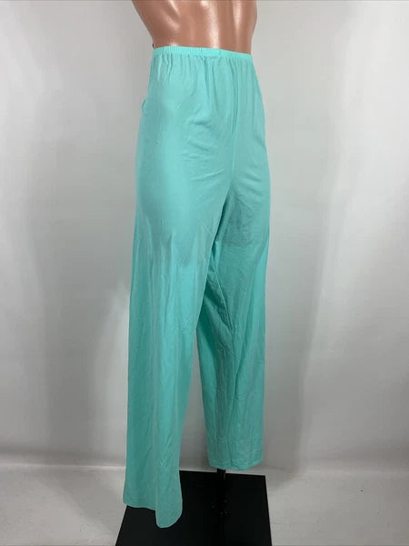Miss Elaine Classics 2 Piece Teal Blue Nylon Pajama Set Women's Size L Silky