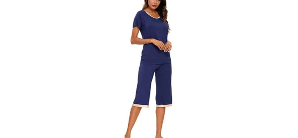 TIKTIK Pajamas Set Short Sleeve Capri Pant DarkGray-XL