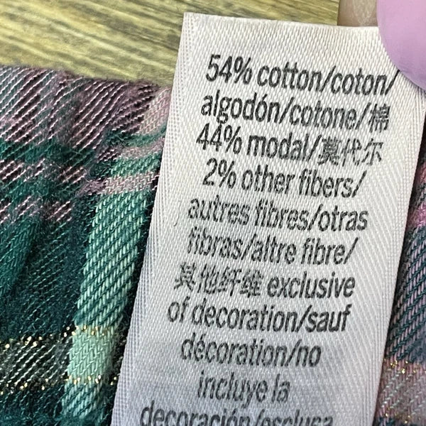 Victoria’s Secret PJ Set Thin Lightweight Flannel Plaid Green Pink Womens Large