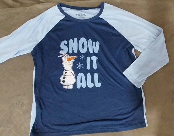 OLAF DISNEY Frozen Navy Light Blue "Snow it All" Pajamas Top Fleece Bottom XL