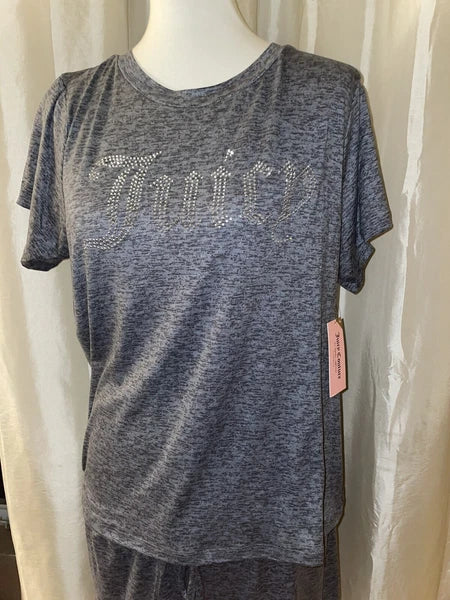 NEW Juicy Couture Crystal “Juicy” Logo PJ/Lounge Short Set Size XL Dark Heather