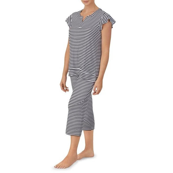 NWT ELLEN TRACY BLACK & WHITE STRIPED 2 PC TOP & CAPRI PANTS PAJAMA SET $60 2X