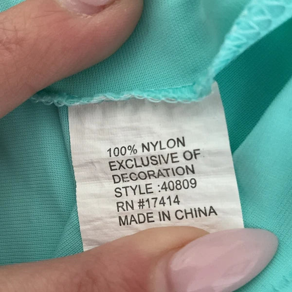 Miss Elaine Classics 2 Piece Teal Blue Nylon Pajama Set Women's Size L Silky