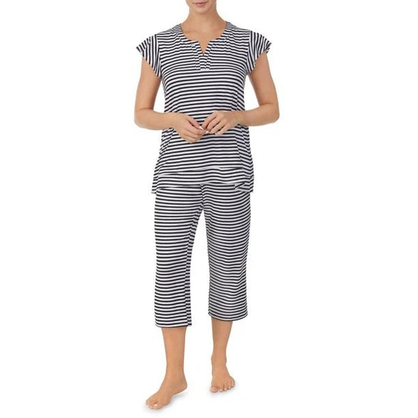 NWT ELLEN TRACY BLACK & WHITE STRIPED 2 PC TOP & CAPRI PANTS PAJAMA SET $60 2X