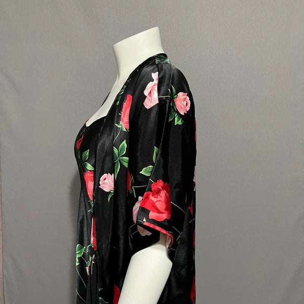 Secret Treasures Black Rose Floral 2 Pc Pajama Robe Set Sz-Medium