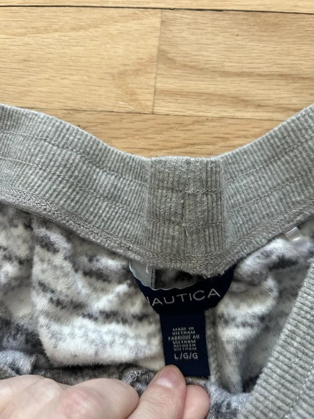 Nautica Womens Silky Fleece Pajama Set Size Large Gray/White Patterned
